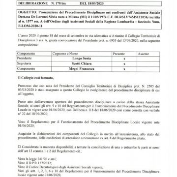 NOTA STAMPA dell’avvocato Cenacchi sul procedimento disciplinare immediatamente esecutivo a carico dell’assistente Sociale Silvia De Lorenzi del Comune di Milano