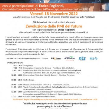 “L’evoluzione delle PMI del futuro”, l’evento dedicato a piccole e medie imprese organizzato da SiSolution al Centro Congressi Ville Ponti (Varese)
