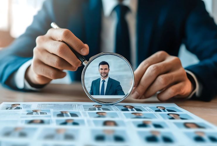 persona che controlla con la lente altre persone