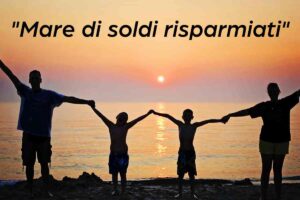 famiglia felice al tramonto e scritta